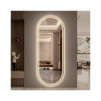 Espejo ovalado arenado iluminado con LED cálido - 60x150cm Madera Vidrio Ovalado