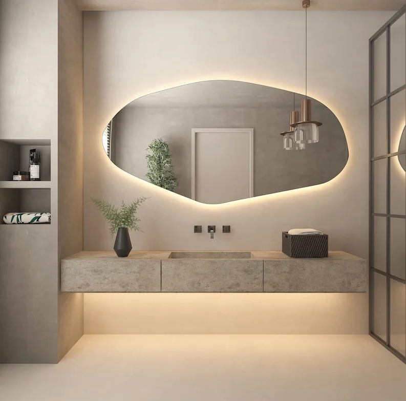 Espejo orgánico irregular con LED 2,10 m x 0,80 cm -  Liquidación