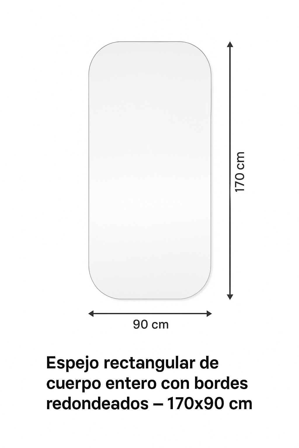 Espejo rectangular de cuerpo entero con bordes redondeados I 170x90cm