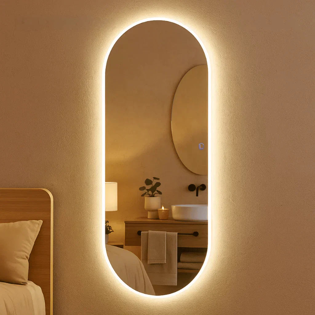 Espejo Orgánico Base Recta de Cuerpo Entero Grande con LED Touch Cálido/Frío 150x40 cm y 110x50 cm – Lapidado  Liquidación