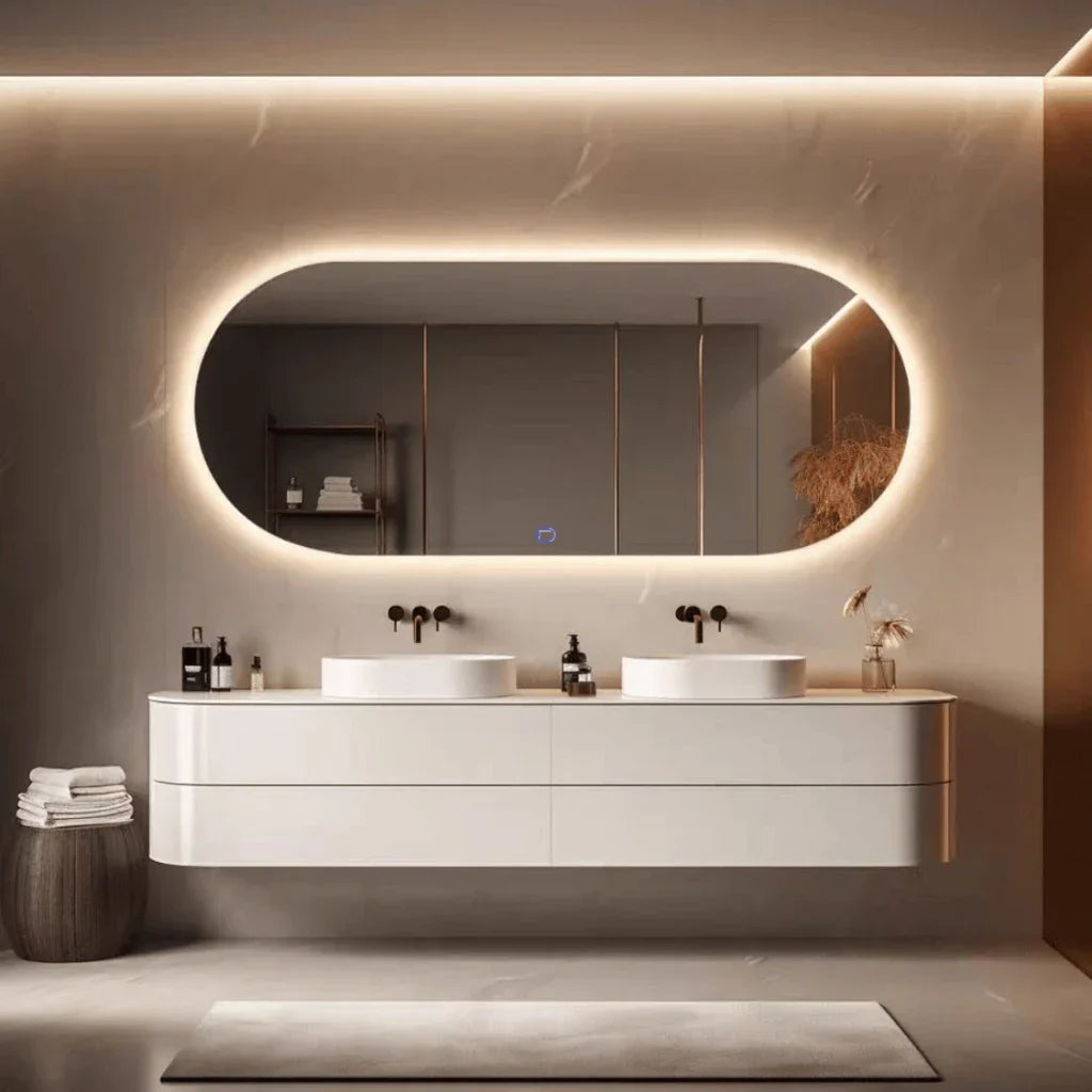 Espejo Orgánico Base Recta de Cuerpo Entero Grande con LED Touch Cálido/Frío 150x40 cm y 110x50 cm – Lapidado  Liquidación
