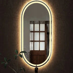 Espejo ovalado arenado iluminado con LED cálido - 60x150cm Madera Vidrio Ovalado