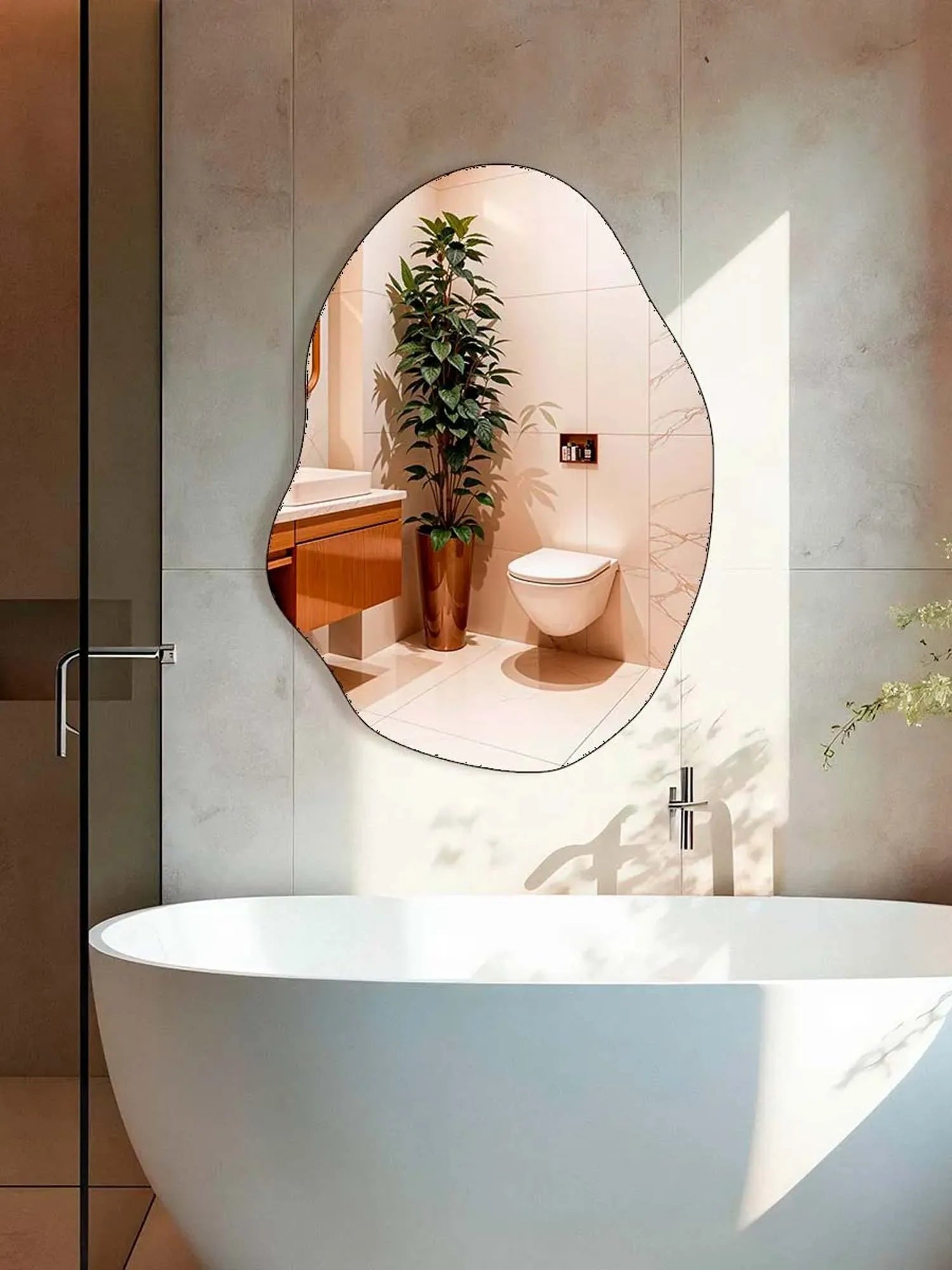 Espejo Decorativo Orgánico Grande en Cuero - Rubí - Liquidación